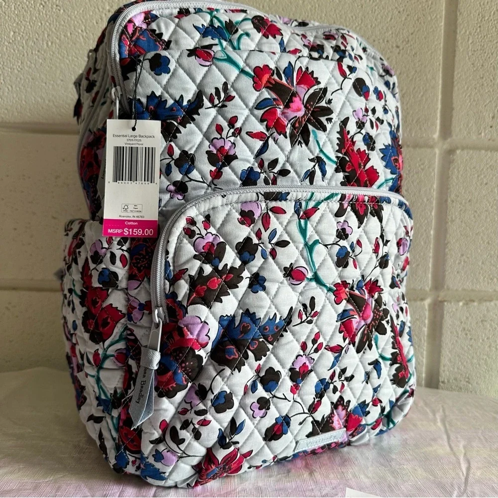 Set Vera Bradley Essential Large Backpack  Vineyard Floral, Zip ID & Lanyard NWT